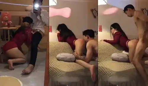 Bé sinh viên kính cận váy đỏ bú cu đỉnh chịch rên dâm
